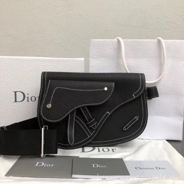 Dior DIOR X KAWS Grained Calfskin Pouch Saddle Shoulder Bag Black 2019