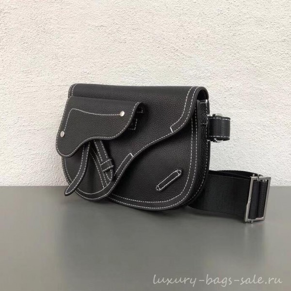 Dior DIOR X KAWS Grained Calfskin Pouch Saddle Shoulder Bag Black 2019