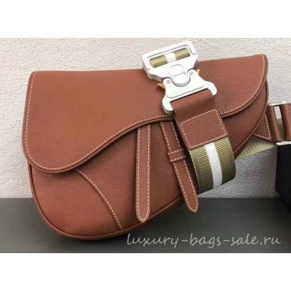 Dior Grained Calfskin Saddle Shoulder Belt Bag Brown 2019