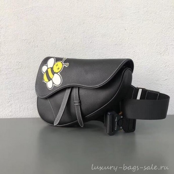 Dior Grained Calfskin Saddle Shoulder Belt Bag DIOR x KAWS Black 2019