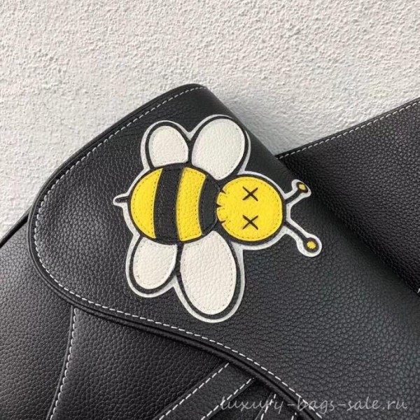 Dior Grained Calfskin Saddle Shoulder Belt Bag DIOR x KAWS Black 2019