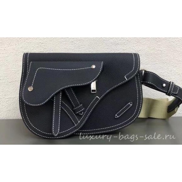 Dior DIOR X KAWS Grained Calfskin Pouch Saddle Shoulder Bag Navy Blue 2019