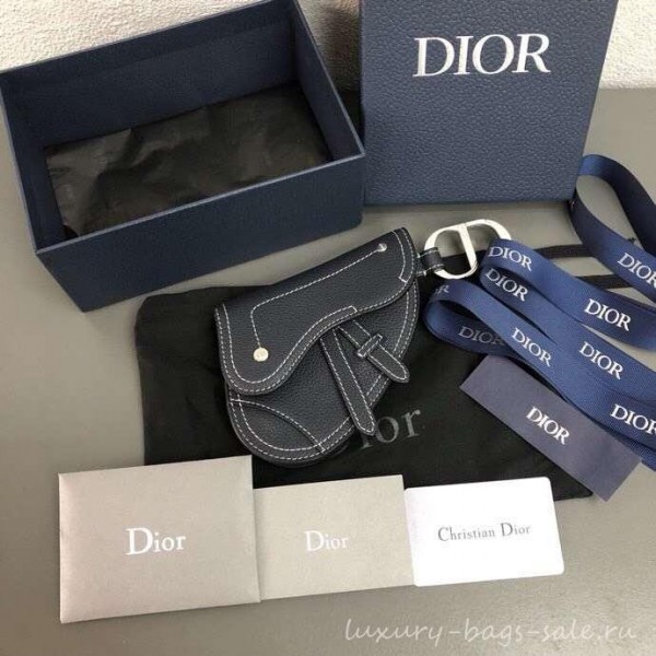 Dior Grained Calfskin Key Ring Saddle Zipped Purse Navy Blue 2019