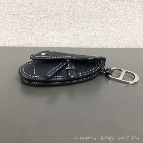 Dior Grained Calfskin Key Ring Saddle Zipped Purse Navy Blue 2019