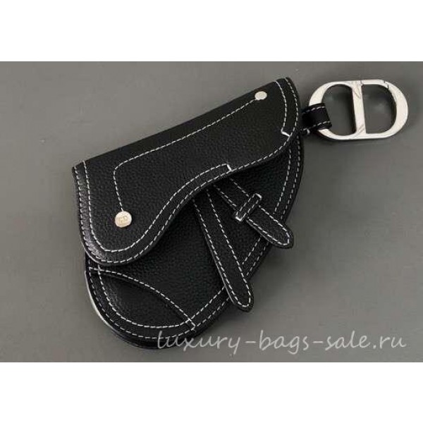 Dior Grained Calfskin Key Ring Saddle Zipped Purse Black 2019