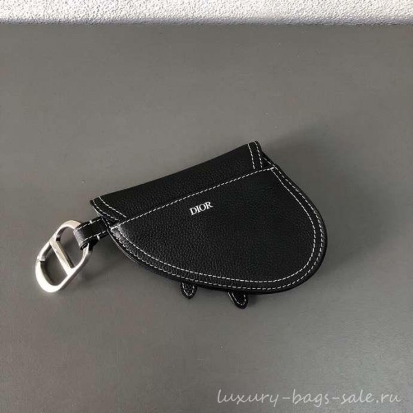 Dior Grained Calfskin Key Ring Saddle Zipped Purse Black 2019
