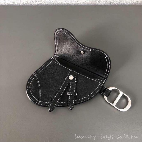 Dior Grained Calfskin Key Ring Saddle Zipped Purse Black 2019