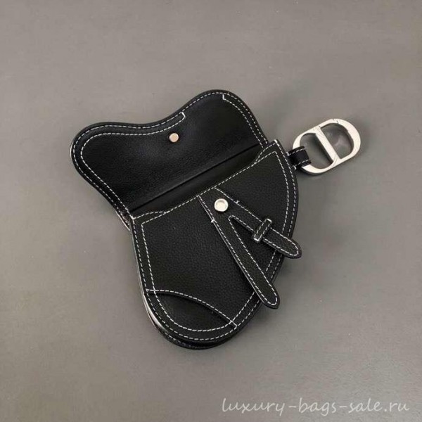 Dior Grained Calfskin Key Ring Saddle Zipped Purse Black 2019