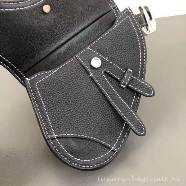 Dior Grained Calfskin Key Ring Saddle Zipped Purse Black 2019