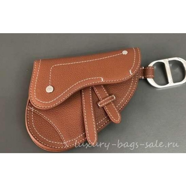 Dior Grained Calfskin Key Ring Saddle Zipped Purse Brown 2019