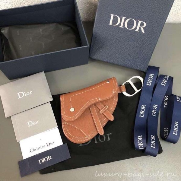 Dior Grained Calfskin Key Ring Saddle Zipped Purse Brown 2019