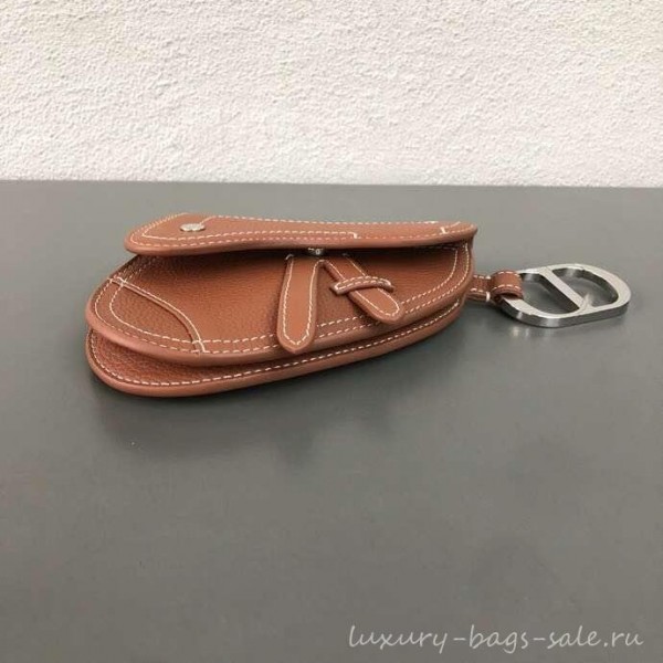 Dior Grained Calfskin Key Ring Saddle Zipped Purse Brown 2019