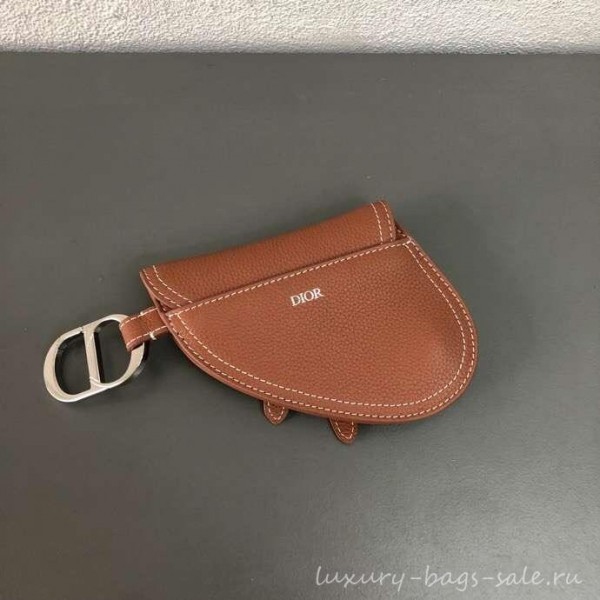 Dior Grained Calfskin Key Ring Saddle Zipped Purse Brown 2019