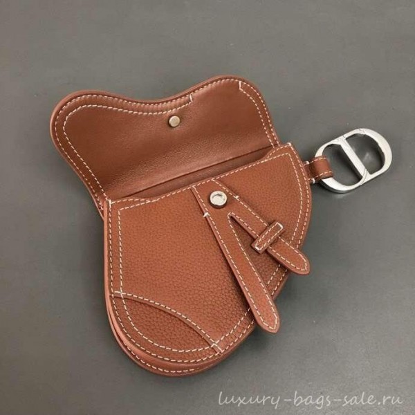 Dior Grained Calfskin Key Ring Saddle Zipped Purse Brown 2019