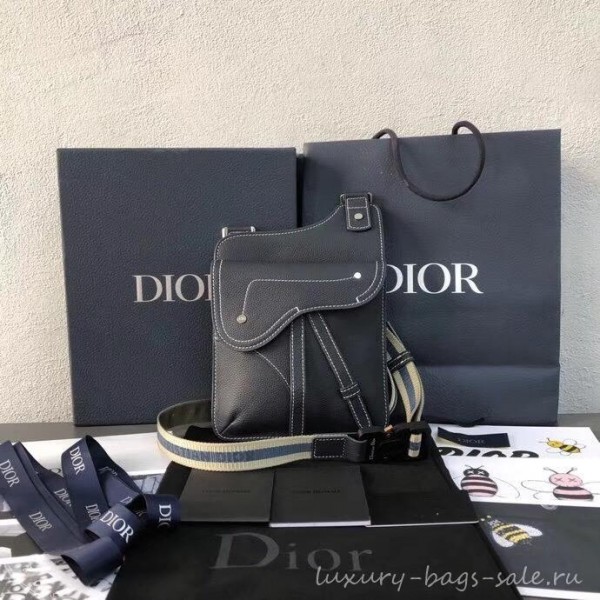 Dior Grained Calfskin Saddle Messenger Bag Navy Blue 2019