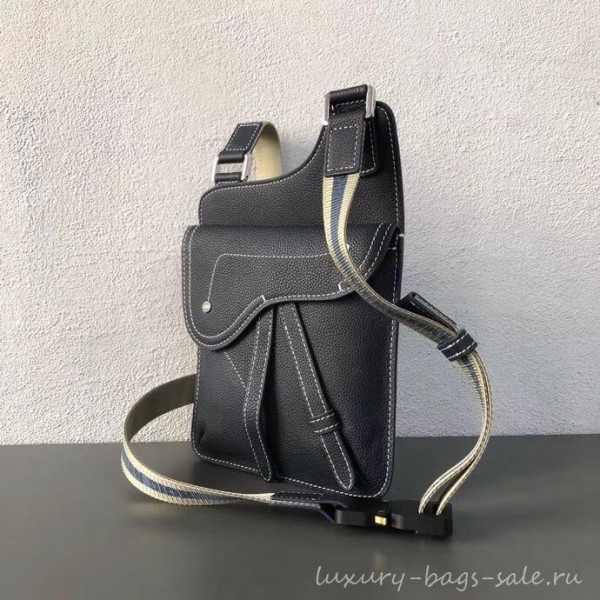 Dior Grained Calfskin Saddle Messenger Bag Navy Blue 2019