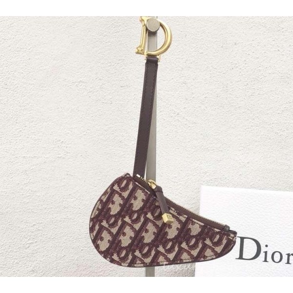 Dior Oblique Jacquard Canvas Saddle Zipped Purse Burgundy 2019
