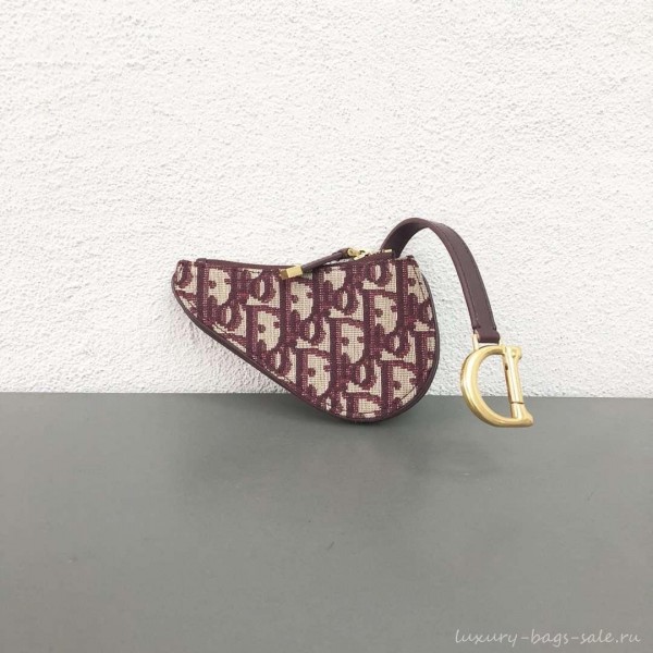 Dior Oblique Jacquard Canvas Saddle Zipped Purse Burgundy 2019