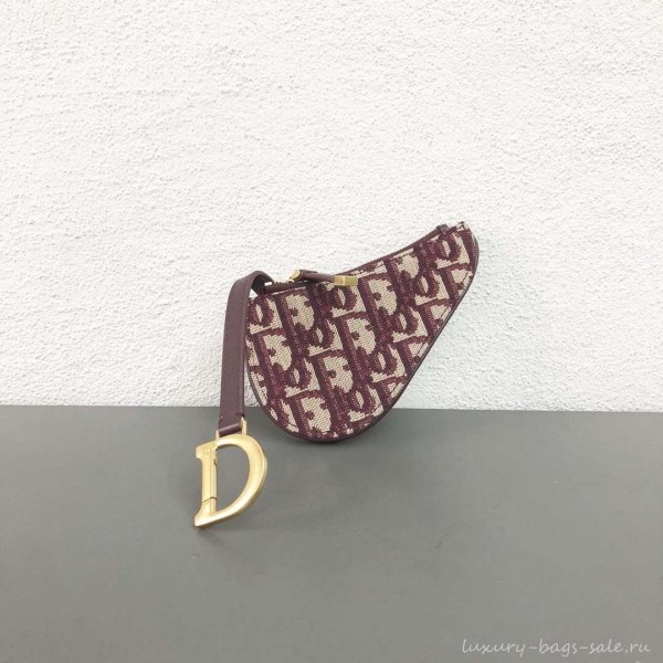 Dior Oblique Jacquard Canvas Saddle Zipped Purse Burgundy 2019