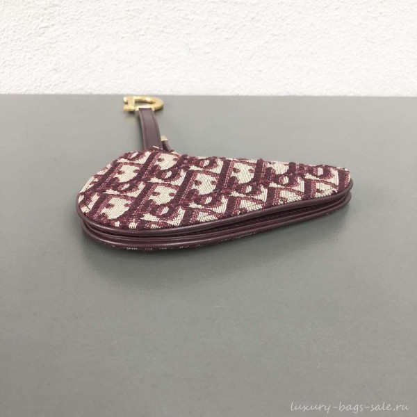 Dior Oblique Jacquard Canvas Saddle Zipped Purse Burgundy 2019