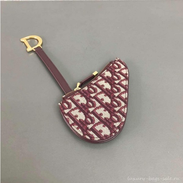 Dior Oblique Jacquard Canvas Saddle Zipped Purse Burgundy 2019