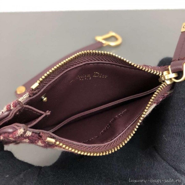 Dior Oblique Jacquard Canvas Saddle Zipped Purse Burgundy 2019