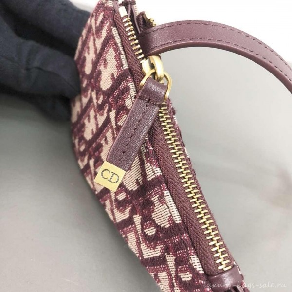 Dior Oblique Jacquard Canvas Saddle Zipped Purse Burgundy 2019