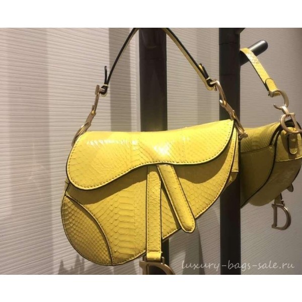 Dior Python Mini Saddle Bag Yellow 2019