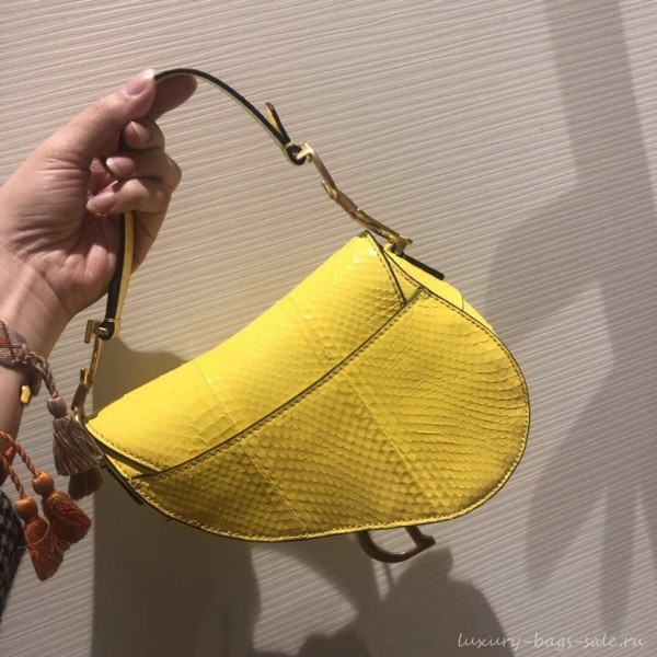 Dior Python Mini Saddle Bag Yellow 2019