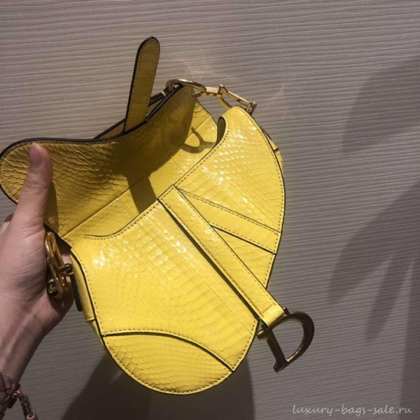Dior Python Mini Saddle Bag Yellow 2019