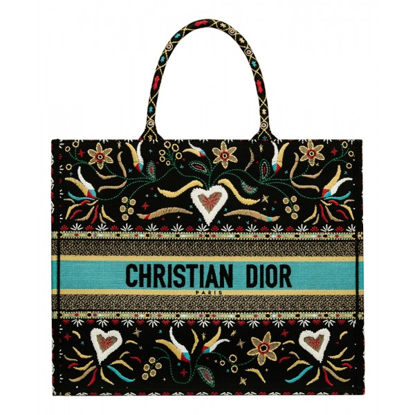 Christian Dior Book Tote Embroidered Canvas Tote Green