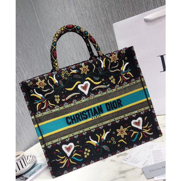 Christian Dior Book Tote Embroidered Canvas Tote Green