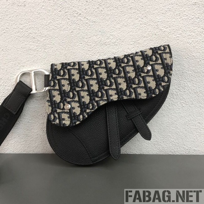 Dior Saddle Clutch in Blue Oblique Jacquard Canvas and Black Leather (WEIP-9032721 )