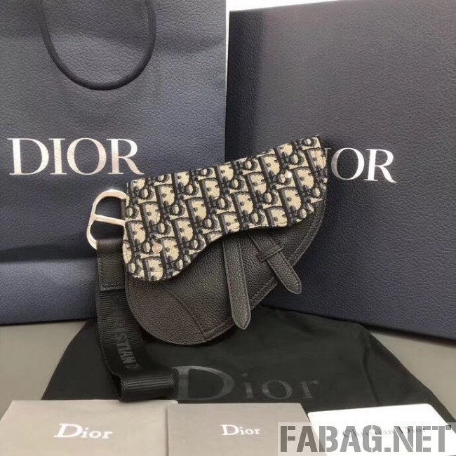 Dior Saddle Clutch in Blue Oblique Jacquard Canvas and Black Leather  (WEIP-9032721 )