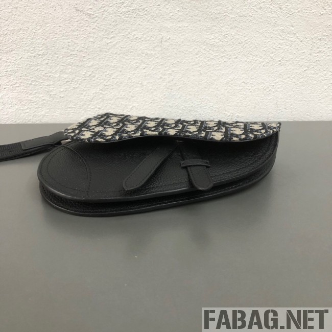 Dior Saddle Clutch in Blue Oblique Jacquard Canvas and Black Leather  (WEIP-9032721 )