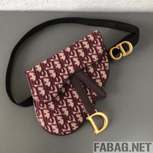 Dior CD Oblique Canvas Saddle Belt Bag Burgundy 2019 (WEIP-9031613 )