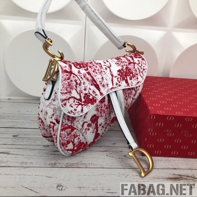 Dior Saddle in Flower Bead Embroidered Bag Red 2019 (XYD-9031523 )