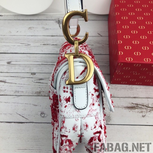 Dior Saddle in Flower Bead Embroidered Bag Red 2019 (XYD-9031523 )