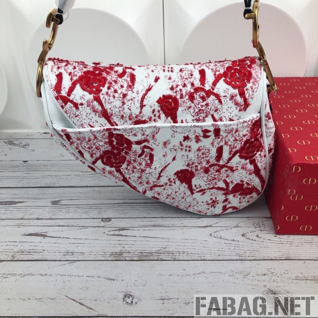 Dior Saddle in Flower Bead Embroidered Bag Red 2019 (XYD-9031523 )