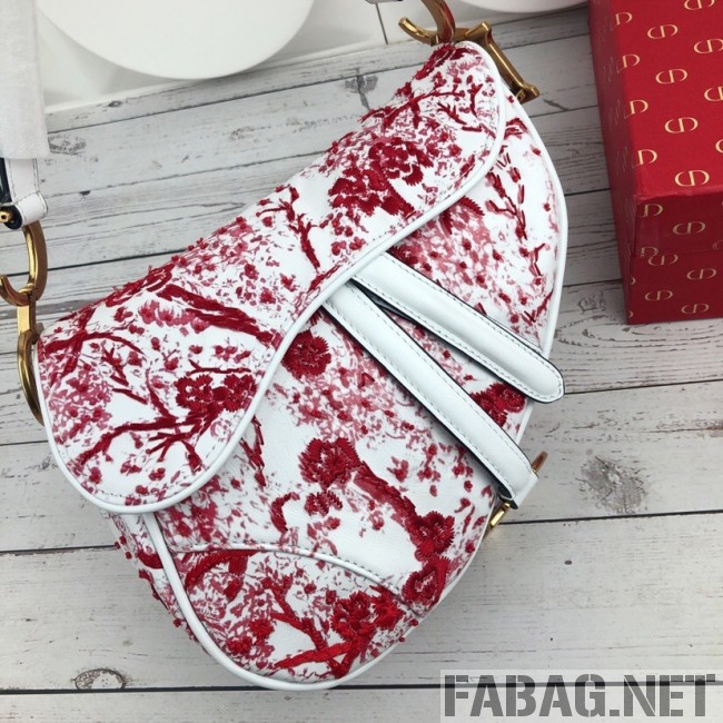 Dior Saddle in Flower Bead Embroidered Bag Red 2019 (XYD-9031523 )