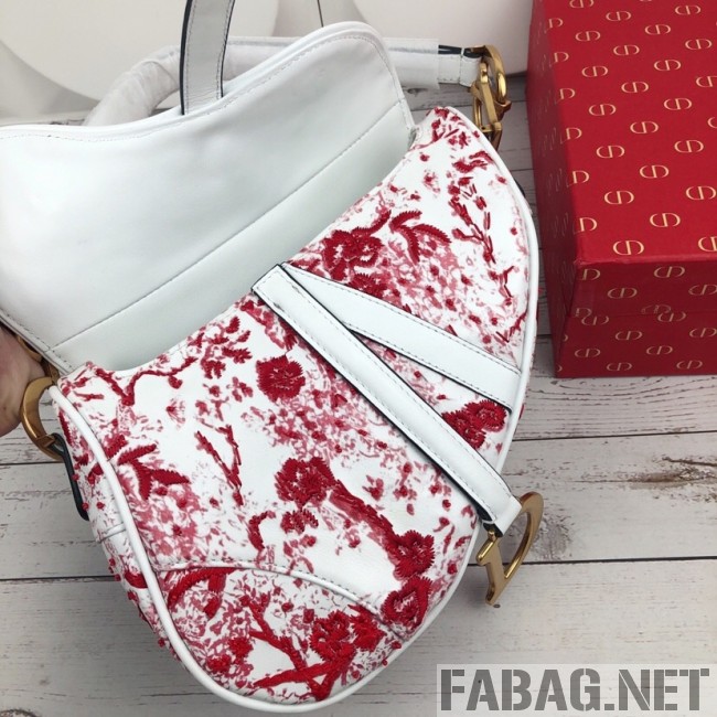 Dior Saddle in Flower Bead Embroidered Bag Red 2019 (XYD-9031523 )