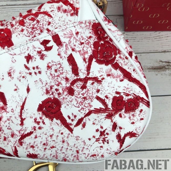 Dior Saddle in Flower Bead Embroidered Bag Red 2019 (XYD-9031523 )