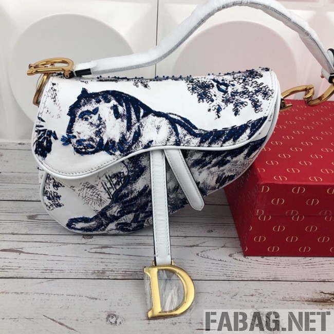 Dior Saddle in Toile de Jouy Bead Embroidered Bag Blue 2019 (XYD-9031522 )