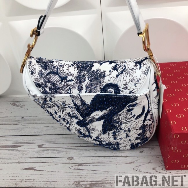 Dior Saddle in Toile de Jouy Bead Embroidered Bag Blue 2019 (XYD-9031522 )