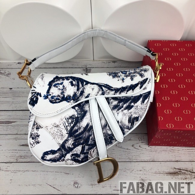 Dior Saddle in Toile de Jouy Bead Embroidered Bag Blue 2019 (XYD-9031522 )