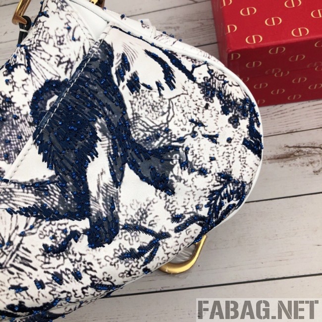 Dior Saddle in Toile de Jouy Bead Embroidered Bag Blue 2019 (XYD-9031522 )