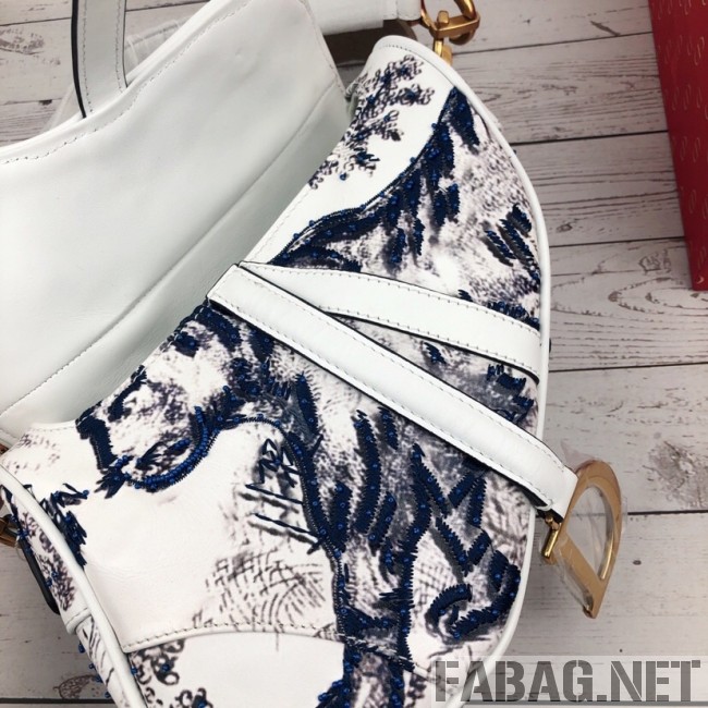 Dior Saddle in Toile de Jouy Bead Embroidered Bag Blue 2019 (XYD-9031522 )
