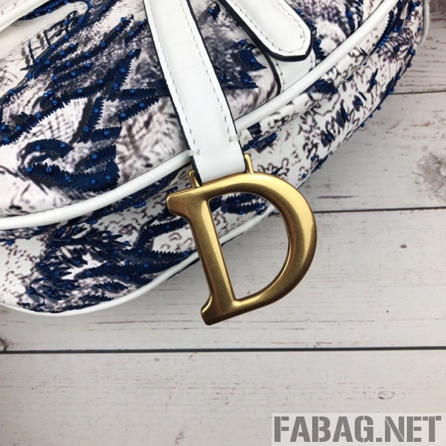 Dior Saddle in Toile de Jouy Bead Embroidered Bag Blue 2019 (XYD-9031522 )
