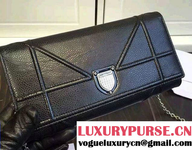 Dior Lambskin Diorama Croisiere Chain Wallet Bag Grained Black 2015