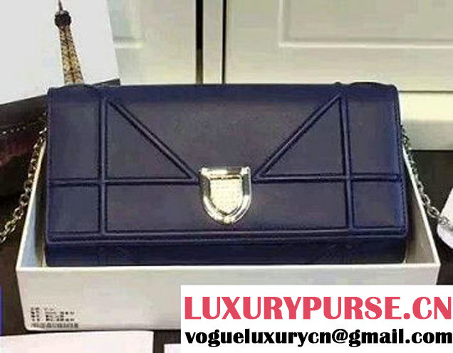 Dior Lambskin Diorama Croisiere Chain Wallet Bag Blue 2015